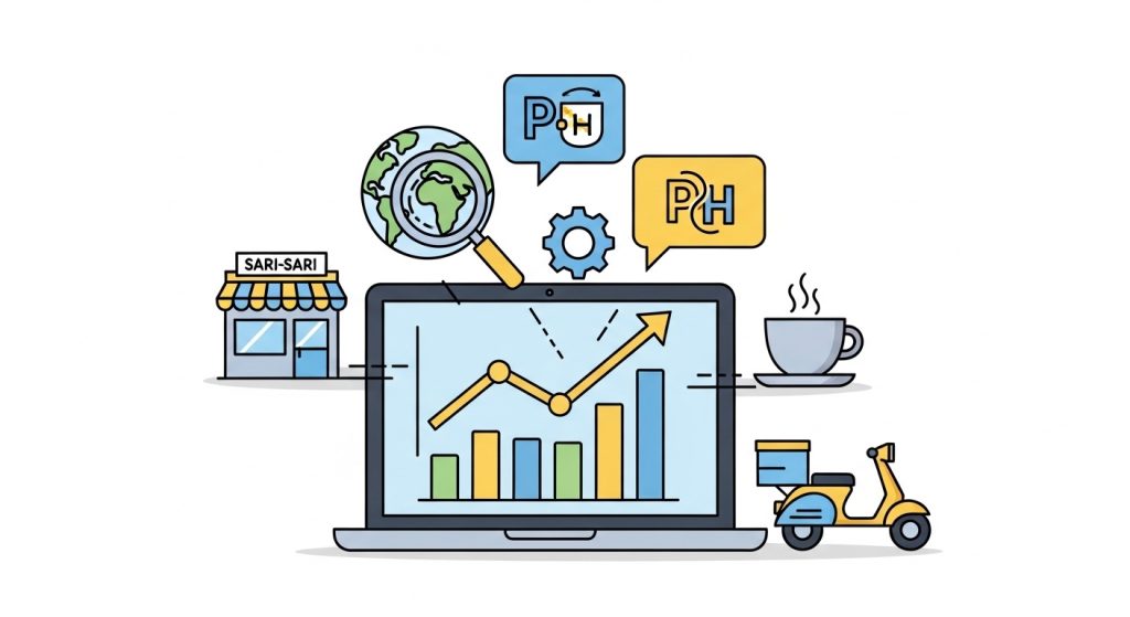 Affordable SEO Services for Small Businesses in the Philippines, notion style illustration, white background, no text,