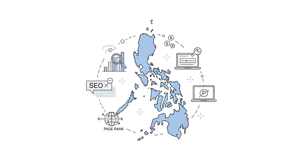 Affordable SEO Services for Small Businesses in the Philippines, notion style illustration, white background, no text,