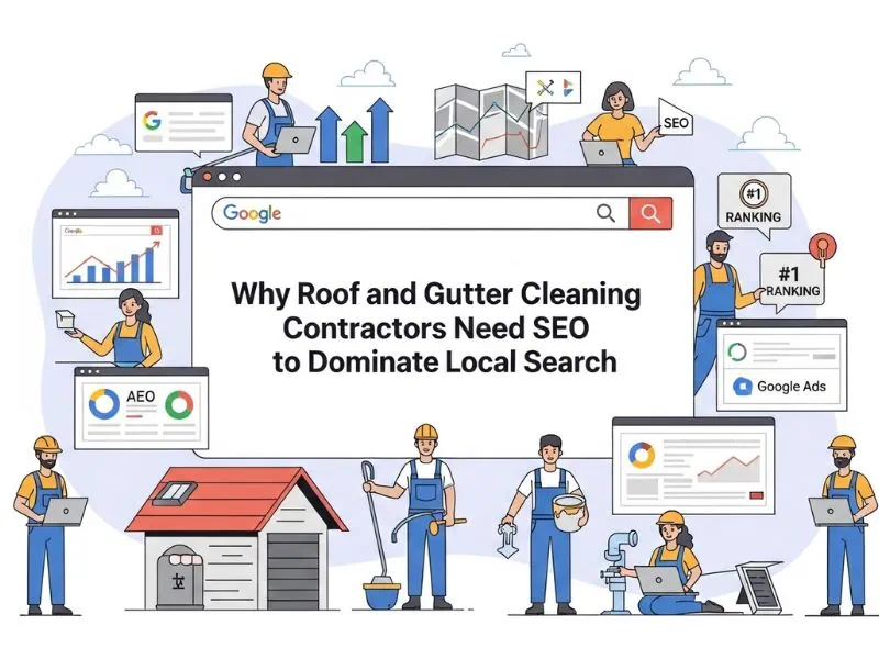 roof and gutter cleaning seo illustration.
